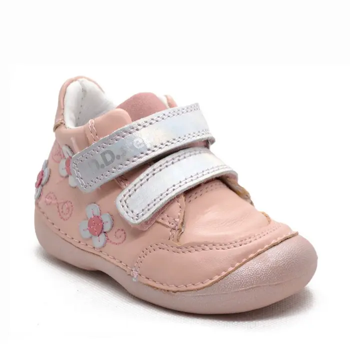 Pantofi din piele naturala primii pași, D.D.Step, flori, roz- S015-843-23-D.D. Step-