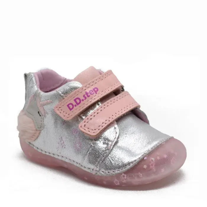 Pantofi din piele naturala primii pași, D.D.Step, unicorn, argintiu- S015-805-23-D.D. Step-