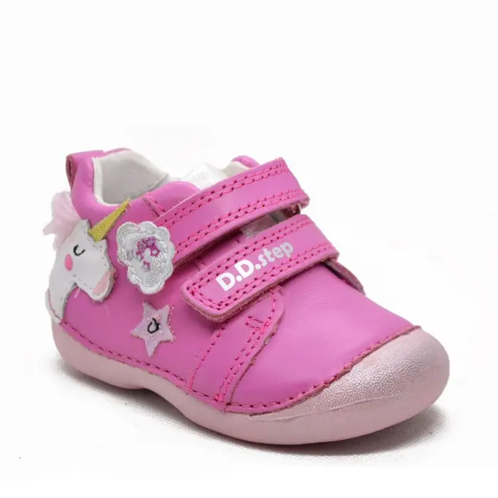 Pantofi din piele naturala primii pași, D.D.Step, unicorn, roz- S015-706A-23-D.D. Step-