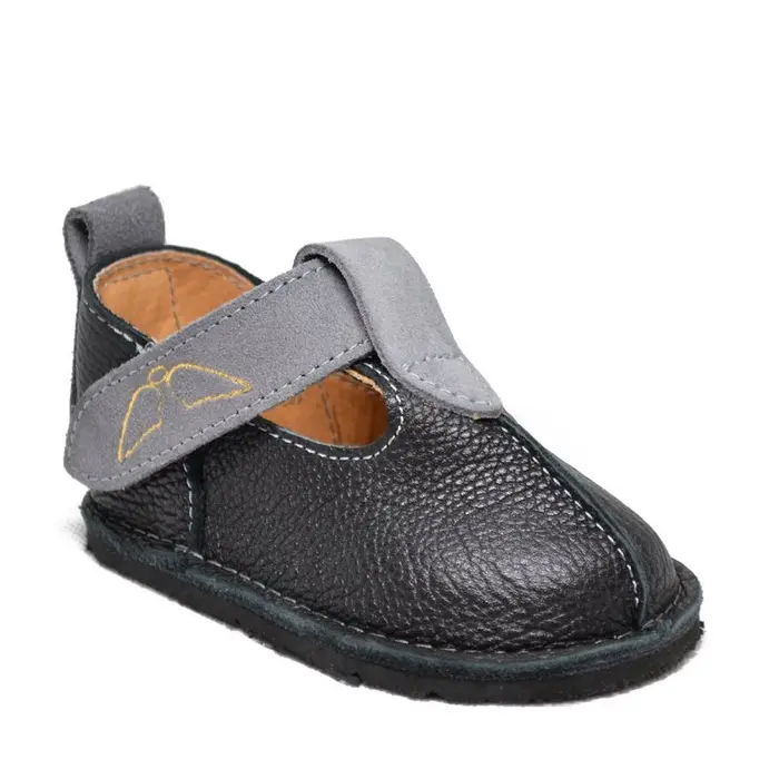 Pantofi din piele pentru copii cu scai si talpa cauciuc, negru- RO-109-negru-23-By Pebebe-