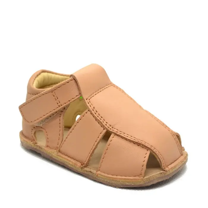 Sandale din piele naturală  cu scai și talpă din cauciuc flexibil, camel, LUY- RO-12-camel-19-By Pebebe-