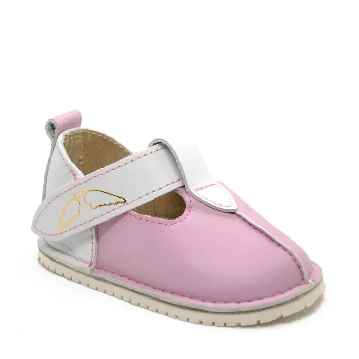 Pantofi din piele pentru copii cu scai si talpa cauciuc, alb - roz- RO-109-roz-alb-23-By Pebebe-