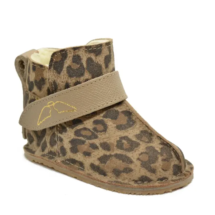 Cizme din piele pentru copii, talpa flexibila, imblanite, animal print leopard- RO-106-4-23-By Pebebe-