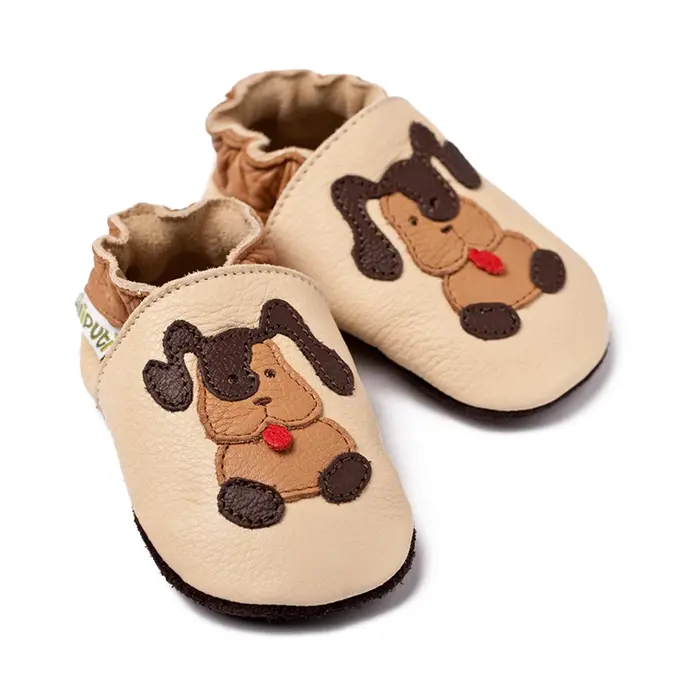 Pantofi de interior din piele naturala, talpa din piele intoarsa, Beige Doggies, Liliputi- 2006001010299-Liliputi-