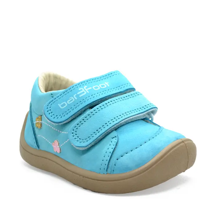 Pantofi din piele naturala, talpla flexibila, albastru, fluturi, Bar3foot- 5907813974298-Bar3foot-