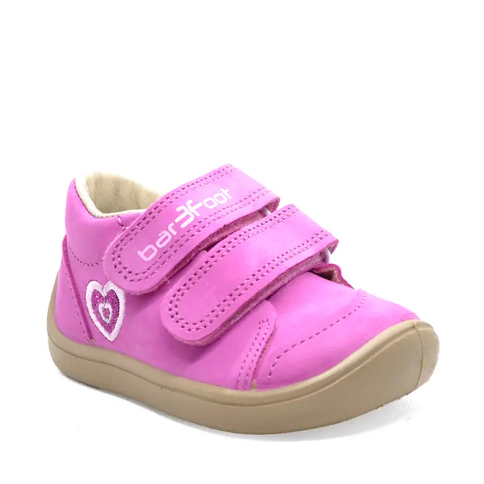 Pantofi din piele naturala, talpla flexibila, roz, inima, Bar3foot- 5907813974366-Bar3foot-