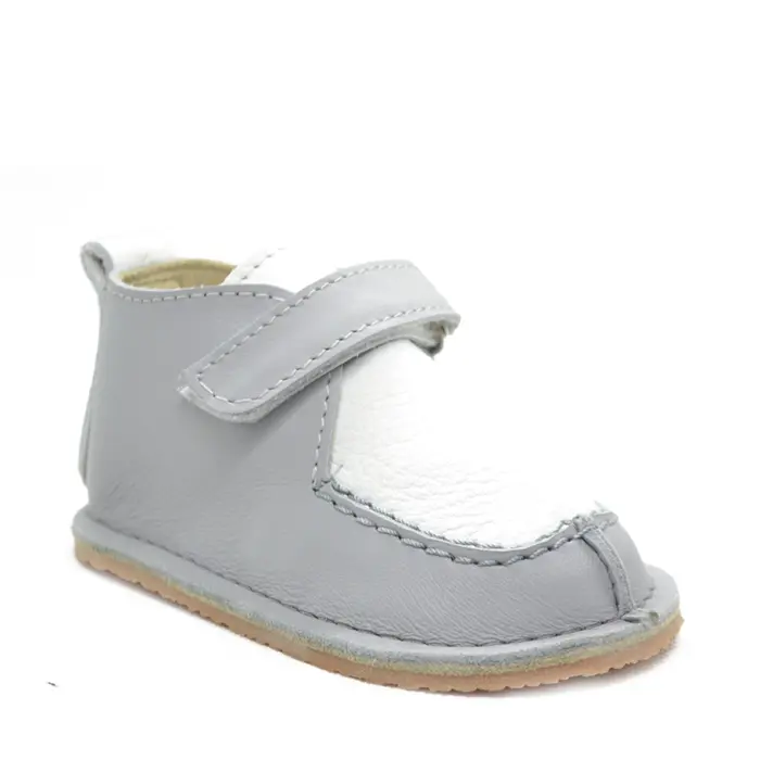 Pantofi din piele naturala pentru copii, talpa cauciuc, scai, Bubu, gri- RO-110-3-22-By Pebebe-
