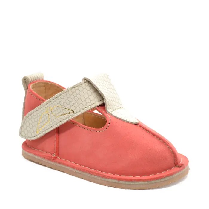 Pantofi din piele pentru copii cu scai si talpa cauciuc, corai- RO-109-1-23-By Pebebe-