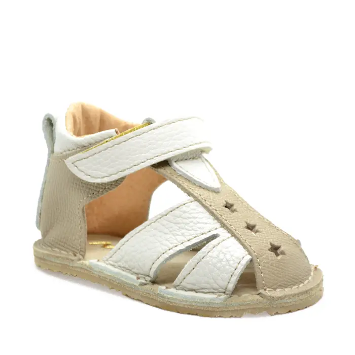 Sandale din piele naturala pentru copii cu talpa flexibila, crem- RO-200-1-22-By Pebebe-