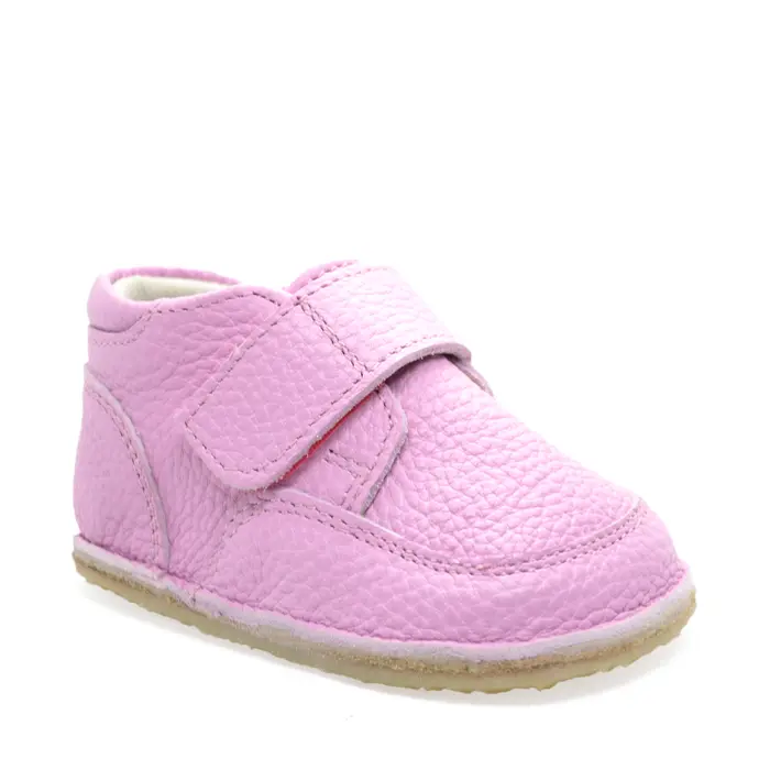 Pantofi barefoot copii, din piele naturala cu scai si talpa din cauciuc, roz lila- RO-14-2-19-By Pebebe-