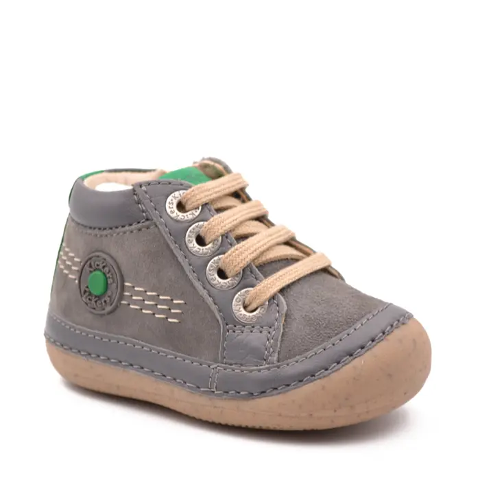 Pantofi Sonistreet, piele naturala si piele intoarsa, talpa flexibila, gri inchis, Kickers- 928062-10-122-25-Kickers-