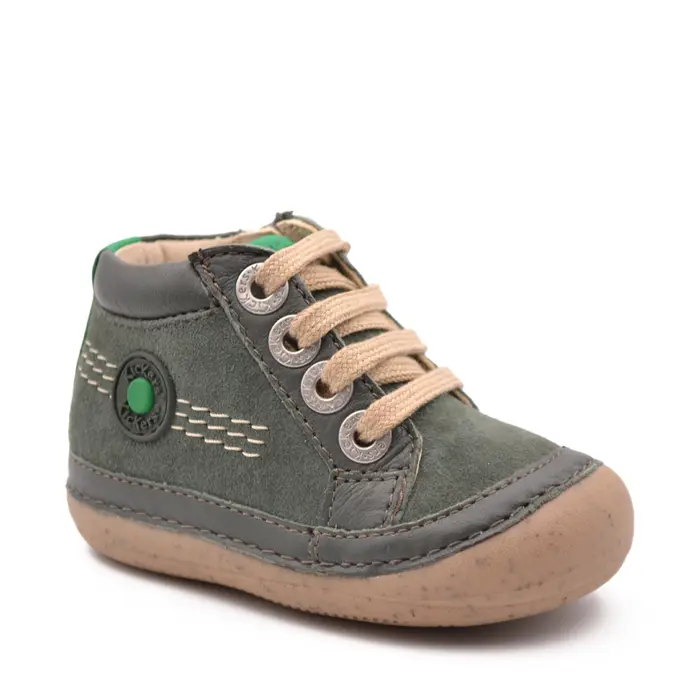 Pantofi Sonistreet, piele naturala si piele intoarsa, talpa flexibila, khaki, Kickers- 928062-10-20-25-Kickers-