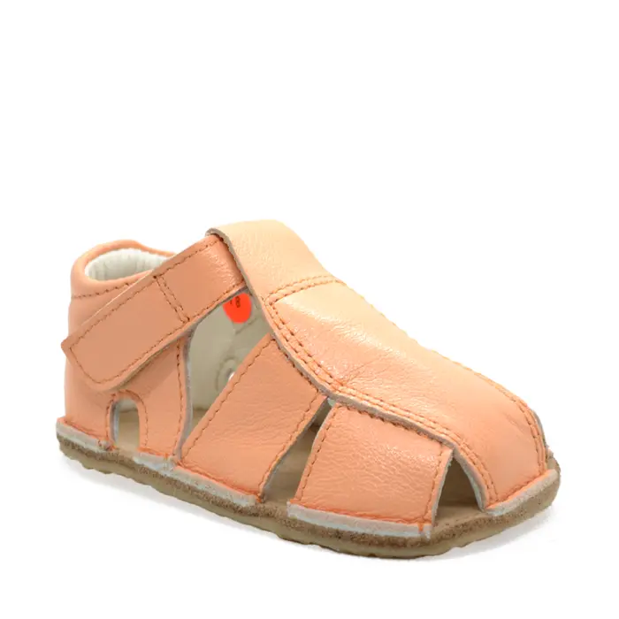 Sandale din piele naturală  cu scai și talpă din cauciuc flexibil, orange, LUY- RO-12-3-19-By Pebebe-