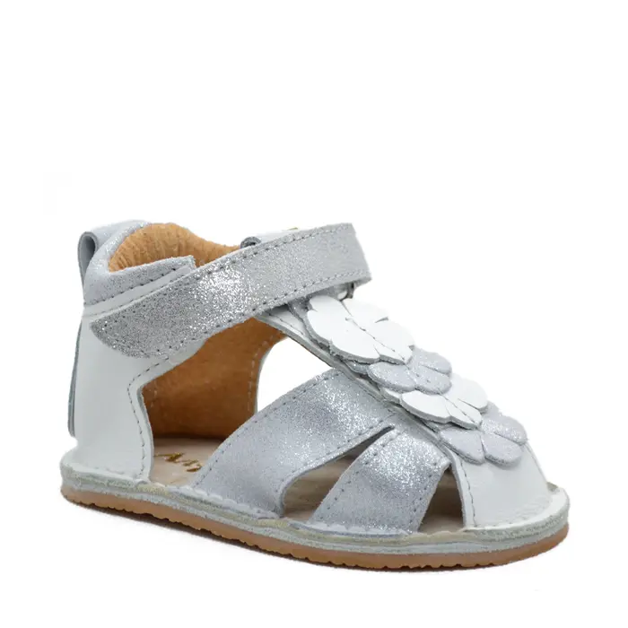 Sandale fete din piele naturala cu talpa flexibila, argintiu- RO-113-4-23-By Pebebe-
