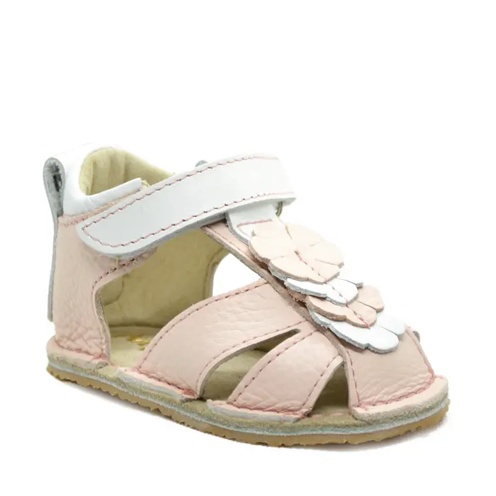 Sandale fete din piele naturala cu talpa flexibila, roz - alb- RO-113-1-23-By Pebebe-