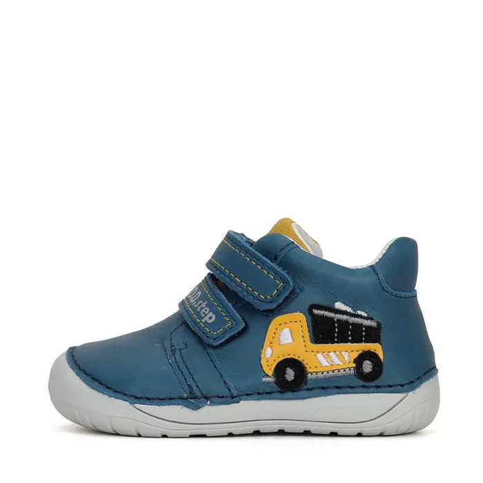 Pantofi din piele naturala, baieti, barefoot, albastru, masina de pompieri, D.D.Step- S070-41783-25-D.D. Step-