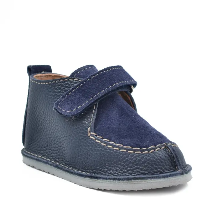 Pantofi din piele naturala pentru copii, talpa cauciuc, scai, Bubu, bleumarin- RO-110-5-24-By Pebebe-