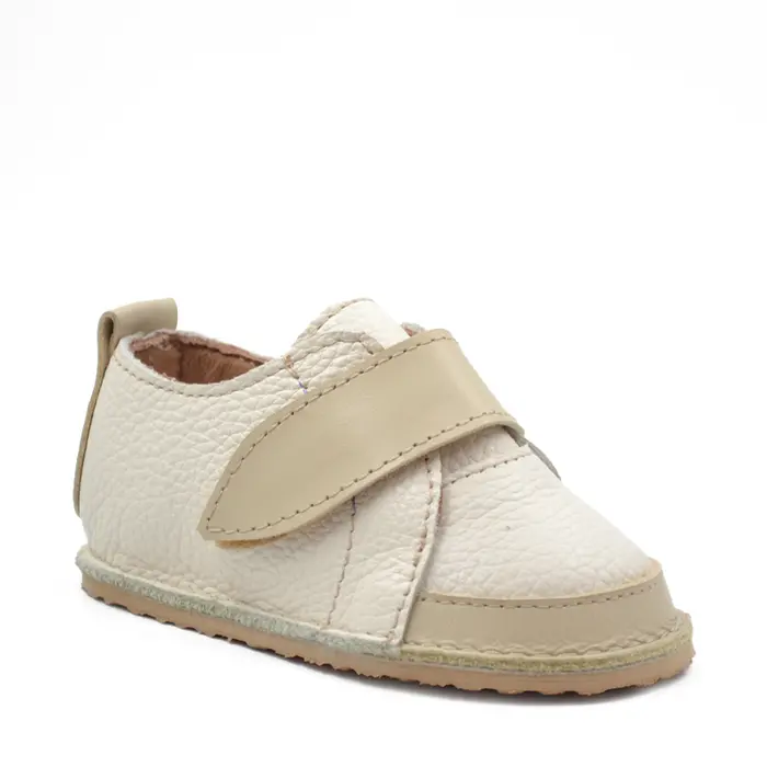 Pantofi din piele pentru copii, talpa cauciuc, crem- RO-102-1-24-By Pebebe-