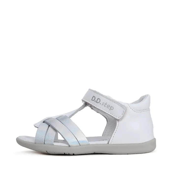Sandale fete, piele naturala, alb cu barete argintii, D.D.Step- G075-41955BM-30-D.D. Step-