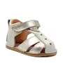 Sandale copii, barefoot, primii pasi, piele naturala, talpa flexibila, inchidere cu scai, crem auriu- RO-100-12-24-By Pebebe