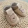 Pantofi barefoot copii, primii pasi, piele naturala, talpa flexibila, grej, ursulet- RO-16-16-24-By Pebebe