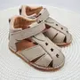 Sandale copii, barefoot, primii pasi, piele naturala, talpa flexibila, inchidere cu scai, bej- RO-103-14-24-By Pebebe