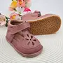 Sandale barefoot copii, piele naturala, primii pasi, talpa flexibila, roz pudra- RO-502-4-22-By Pebebe