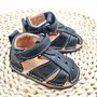 Sandale copii, barefoot, primii pasi, piele naturala, talpa flexibila, inchidere cu scai, negru- RO-100-16-24-By Pebebe