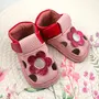 Sandale fete, barefoot, primi pasi cu scai, talpă flexibilă de cauciuc, perforatii laterale, floare, roz- RO-20-1-23-By Pebebe