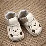 Sandale primi pasi cu scai, talpă flexibilă de cauciuc, perforatii  laterale, urs, crem- RO-20-9-24-By Pebebe