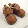 Ghete barefoot pentru copii, primii pasi, piele naturala, captuseala din blana, talpa flexibila, maro, Smiley - RO-600-5-22-By Pebebe