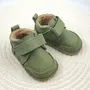 Ghete barefoot pentru copii, primii pasi, piele naturala, captuseala din blana, talpa flexibila, verde, Smiley - RO-600-6-23-By Pebebe