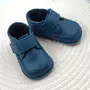 Ghete barefoot copii, din piele naturala cu scai, captuseala textila si talpa din cauciuc, bleumarin - RO-17-16-24-By Pebebe