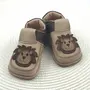 Pantofi barefoot copii primii pași din piele naturală cu talpă flexibilă – bej , maro cu model leu- RO-16-22-22-By Pebebe
