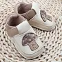 Pantofi barefoot copii primii pași din piele naturală cu talpă flexibilă – crem cu model cipercă- RO-16-24-22-By Pebebe