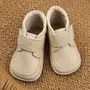 Ghete barefoot din piele naturala pentru copii, primii pasi, inchidere cu scai si talpa din flexibila, crem- RO-14-8-24-By Pebebe