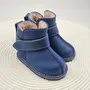 Cizme din piele pentru copii, barefoot, primii pași, talpa flexibila, imblanite, bleumarin - RO-106-7-23-By Pebebe
