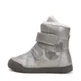 Ghete îmblănite D.D Step fete, înalte, piele naturală, talpă felxibilă, argintiu sidef - W068-52320AM-30-D.D. Step