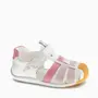 Sandale Barefoot fete Pablosky, albe cu bareta roz, Leader Tech, inchidere cu scai- 069805-26-Pablosky